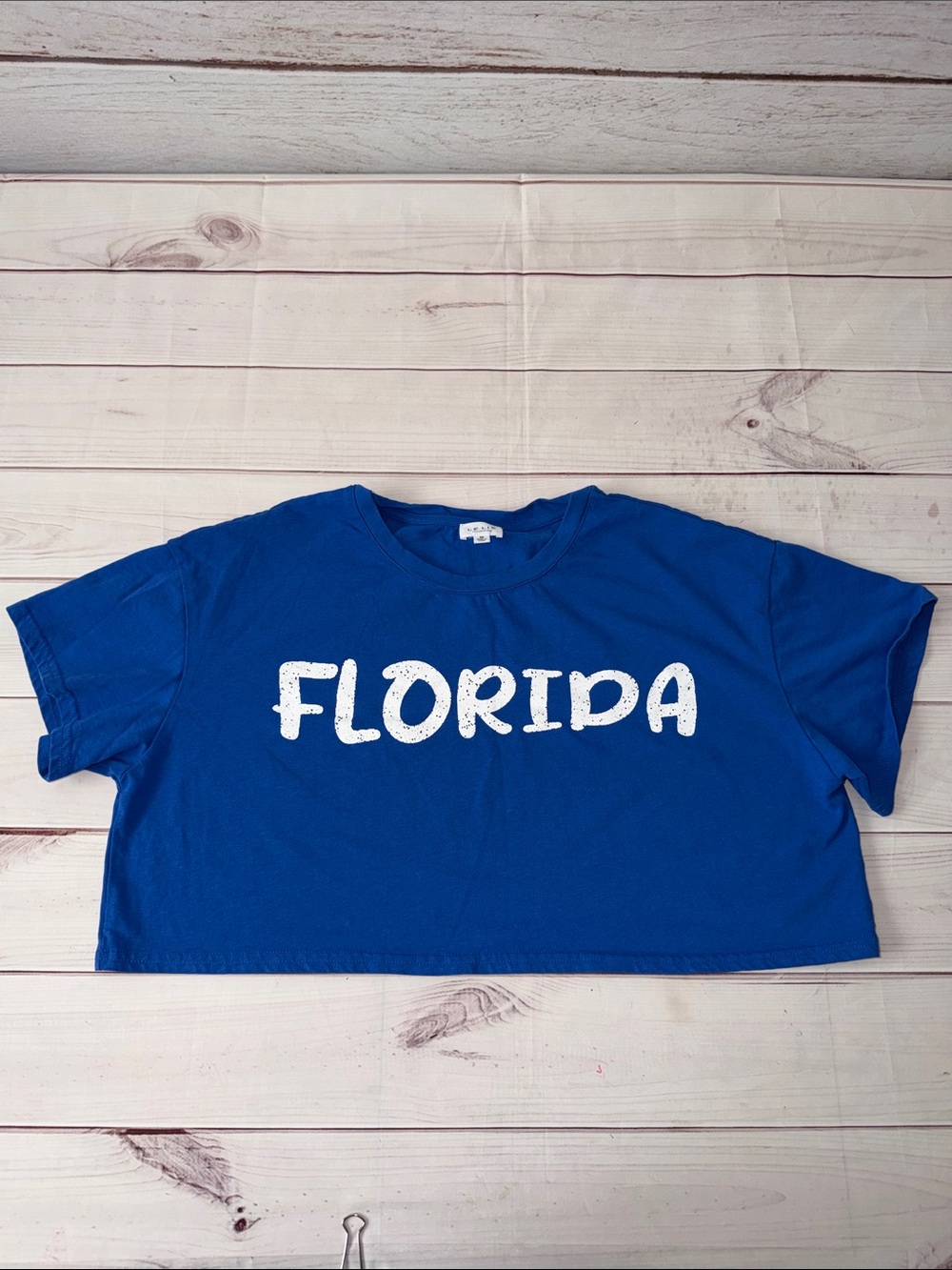 Le Lis Blue Crop Tee with White "FLORIDA" Script Size Medium